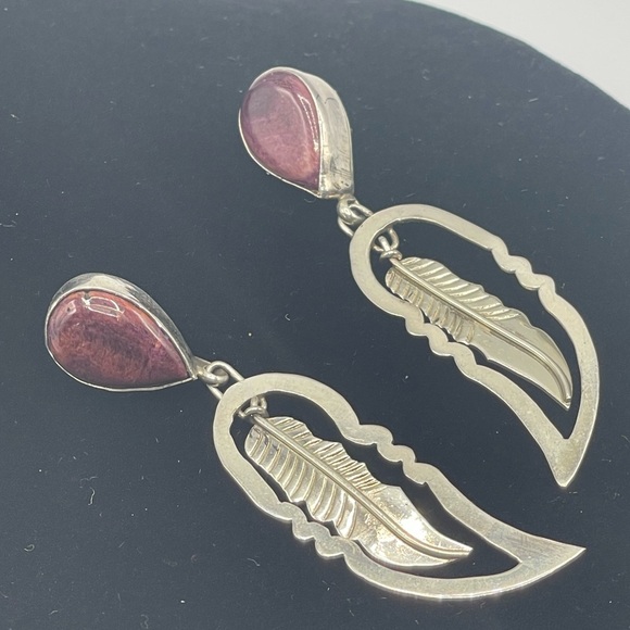 Silver and Purple Spiny Feather Earrings - Picture 4 of 9